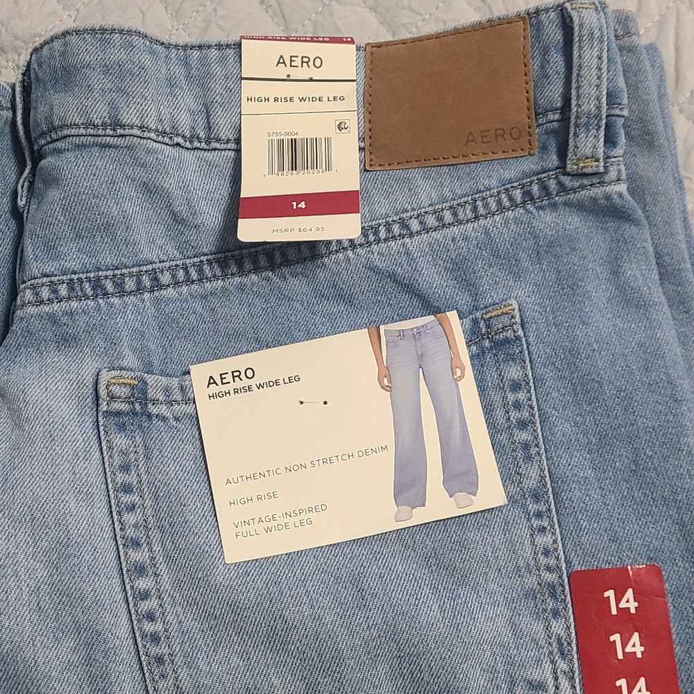 NWT AERO Vintage Inspired High Rise Full Wide Leg Non Stretch Denim Jean Sz 14